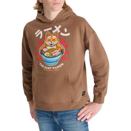 Sweat en coton brun imprimé à coupe droite pourvu d'un col à capuche - Image 2