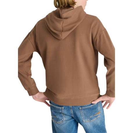 Sweat en coton brun imprimé à coupe droite pourvu d'un col à capuche - Image 3