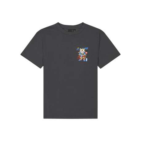 T-shirt en coton anthracite imprimé à coupe droite pourvu d'un col rond