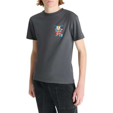 T-shirt en coton anthracite imprimé à coupe droite pourvu d'un col rond - Image 2