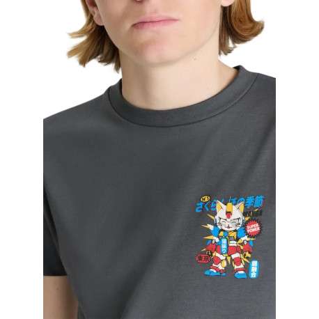 T-shirt en coton anthracite imprimé à coupe droite pourvu d'un col rond - Image 5