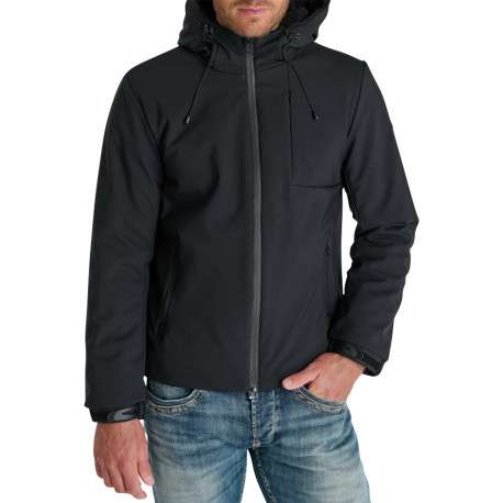 Parka noire à coupe droite pourvue d'un col à capuche avec cordon de serrage - Image 2