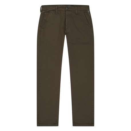 Pantalon chino en coton mélangé chocolat pourvu d'une coupe droite