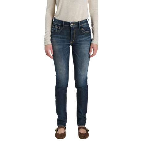 Jean en coton mélangé bleu nuit délavé pourvu d'une coupe skinny