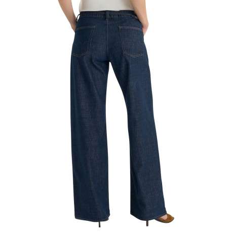 Jean coupe bootcut en coton bleu marine avec une ligne de boutons dorés - Image 2