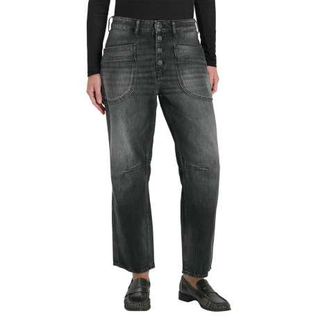 Jean en coton anthracite pourvu d'une coupe droite avec un effet délavé