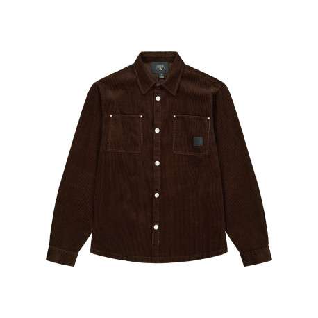 Chemise en coton de velours côtelé marron avec une coupe droite