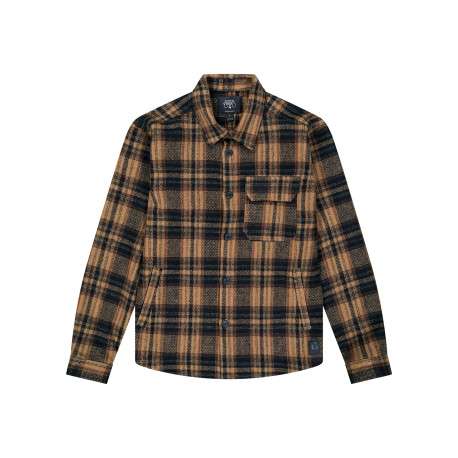 Chemise épaisse camel à carreaux dotée d'une coupe droite et un col à revers
