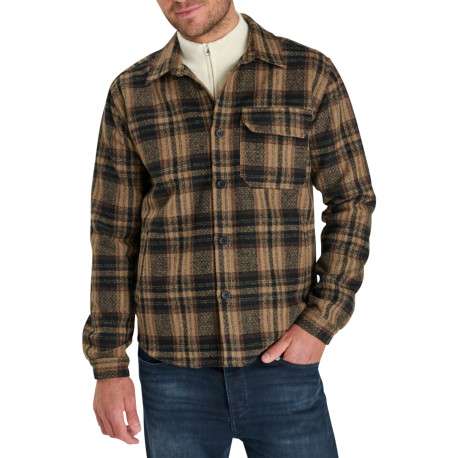 Chemise épaisse camel à carreaux dotée d'une coupe droite et un col à revers - Image 3