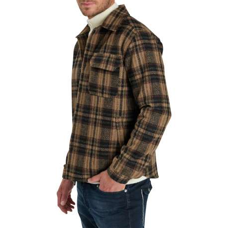 Chemise épaisse camel à carreaux dotée d'une coupe droite et un col à revers - Image 4