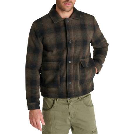 Veste noire et taupe à carreaux pourvue d'un col à revers et à manches longues - Image 3