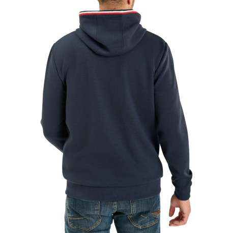 Veste bi-matière zippé bleu marine à coupe droite avec un col à capuche - Image 2