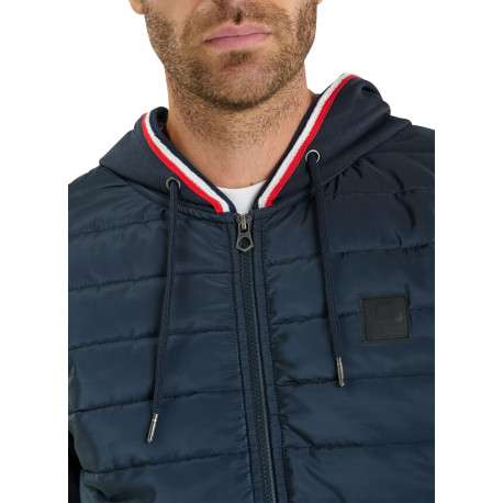Veste bi-matière zippé bleu marine à coupe droite avec un col à capuche - Image 5