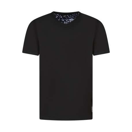 T-shirt en coton noir uni avec un petit patch carré cousu et à col v