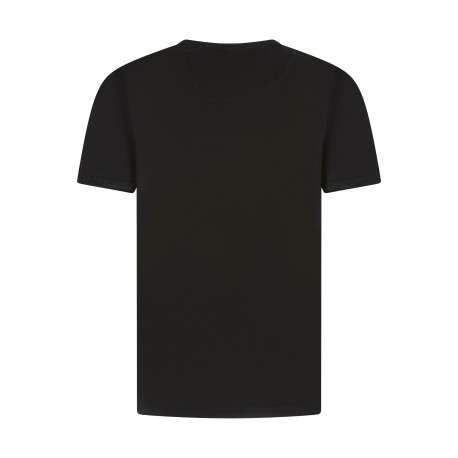 T-shirt en coton noir uni avec un petit patch carré cousu et à col v - Image 2