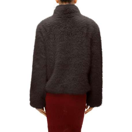 Manteau marron uni en fourrure synthétique avec un col montant - Image 4
