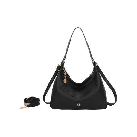 Sac porté épaule noir uni effet grainé avec bandoulière amovible