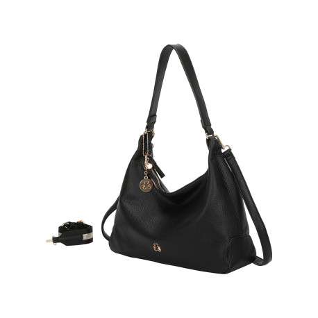 Sac porté épaule noir uni effet grainé avec bandoulière amovible - Image 2