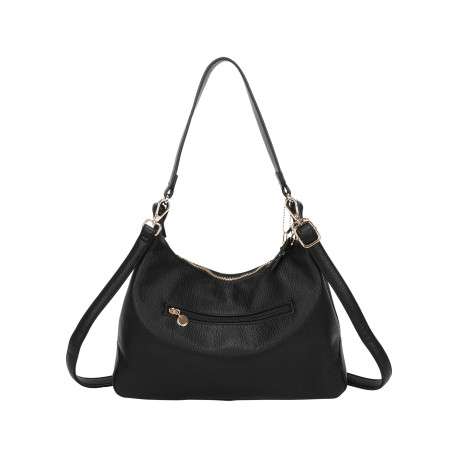 Sac porté épaule noir uni effet grainé avec bandoulière amovible - Image 3