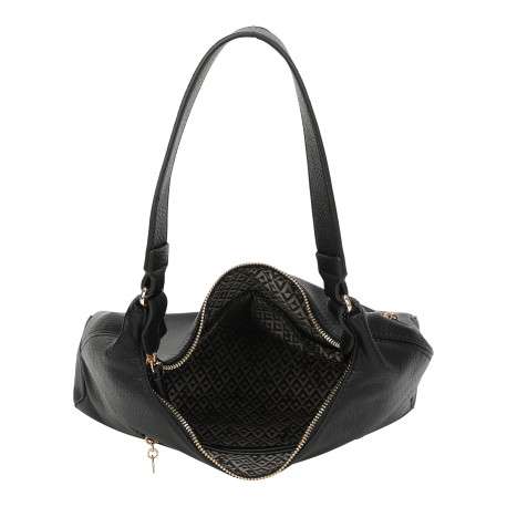 Sac porté épaule noir uni effet grainé avec bandoulière amovible - Image 4