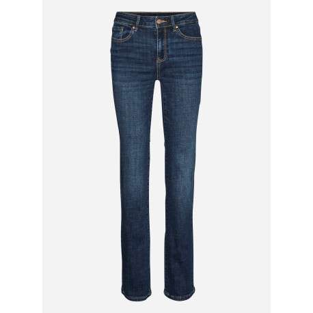 Jean 5 poches bleu indigo délavé avec une coupe regular fit et une taille haute