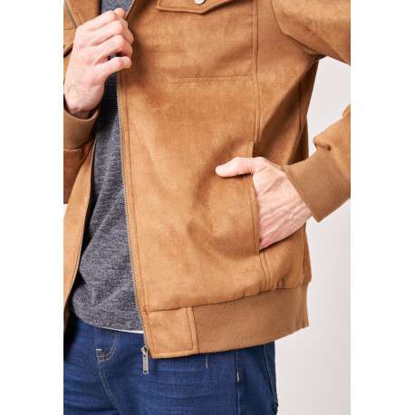 Blouson camel uni avec une coupe droite et un col à capuche - Image 4