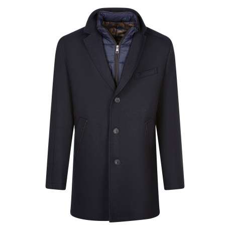 Manteau long marine uni à coupe droite avec un col à revers et 3 poches