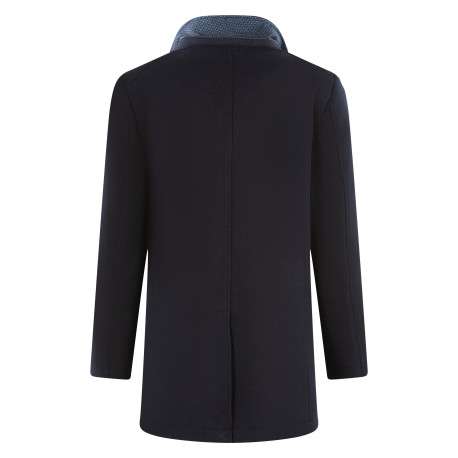 Manteau long marine uni à coupe droite avec un col à revers et 3 poches - Image 2