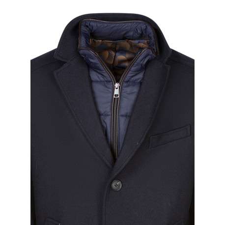 Manteau long marine uni à coupe droite avec un col à revers et 3 poches - Image 3