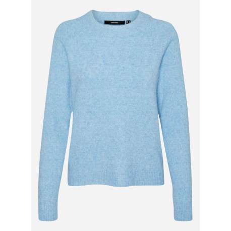 Pull bleu ciel chiné resserré aux manches avec une coupe droite et un col rond