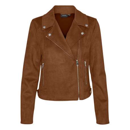 Veste perfecto effet daim marron unie à coupe droite et à col à revers