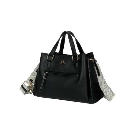 Sac à main noir uni avec logo iconique sur le devant et une petite poche - Image 2