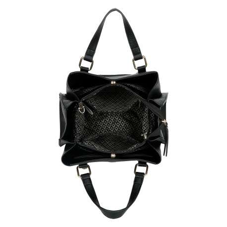 Sac à main noir uni avec logo iconique sur le devant et une petite poche - Image 4