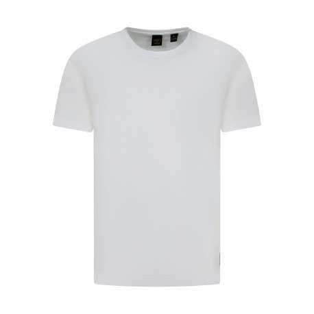 T-shirt en coton blanc uni avec un petit patch carré cousu et à col rond