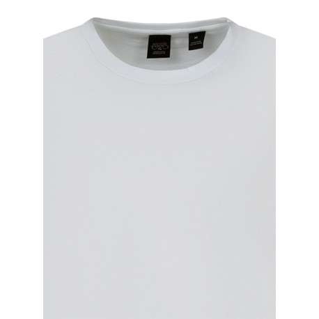 T-shirt en coton blanc uni avec un petit patch carré cousu et à col rond - Image 3