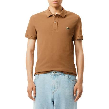Polo Ph4012 slim manches courtes en coton camel avec logo brodé et col boutonné