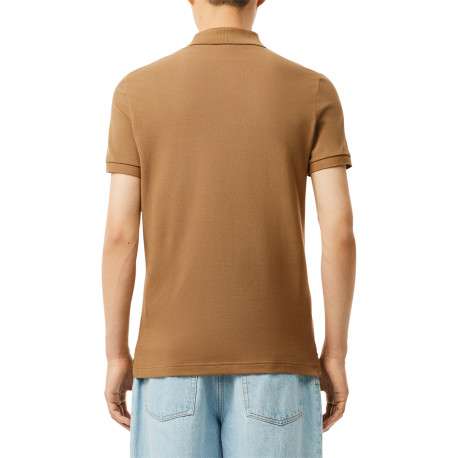 Polo Ph4012 slim manches courtes en coton camel avec logo brodé et col boutonné - Image 2