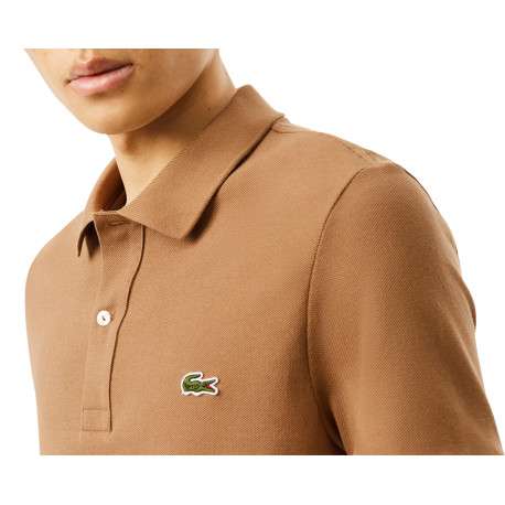 Polo Ph4012 slim manches courtes en coton camel avec logo brodé et col boutonné - Image 3