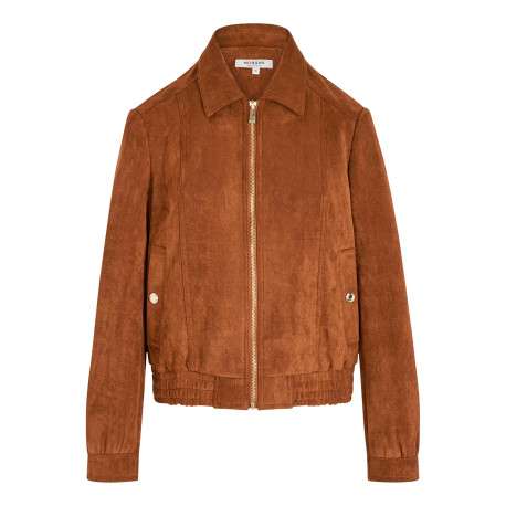Blouson camel uni aspect daim zippé à l'avant avec un col à revers
