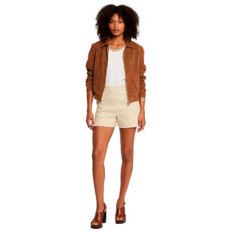 Blouson camel uni aspect daim zippé à l'avant avec un col à revers - Image 3