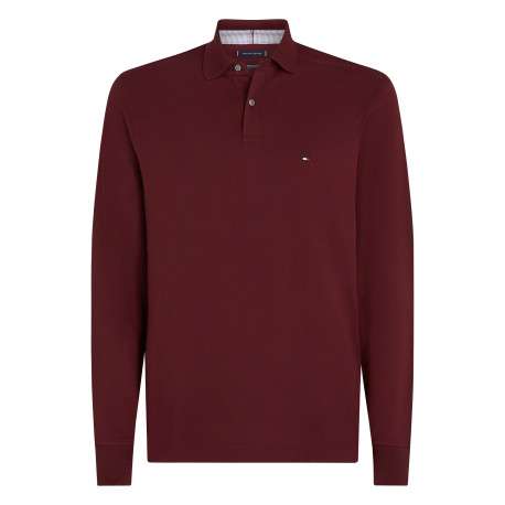 Polo en coton biologique bordeaux uni coupe régular avec un col polo et un imprimé légèrement chiné