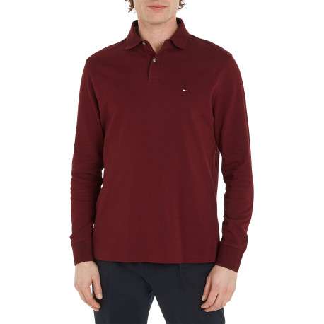 Polo en coton biologique bordeaux uni coupe régular avec un col polo et un imprimé légèrement chiné - Image 4