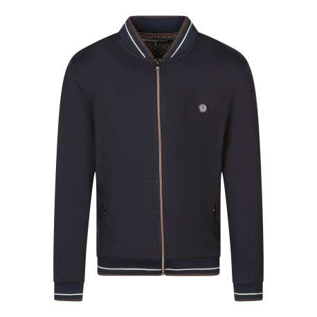 Sweat zippé bleu marine uni à col bomber avec des liserés et le logo