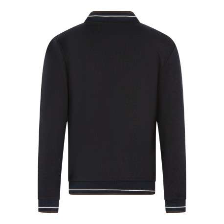 Sweat zippé bleu marine uni à col bomber avec des liserés et le logo - Image 2