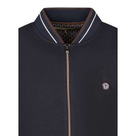 Sweat zippé bleu marine uni à col bomber avec des liserés et le logo - Image 3