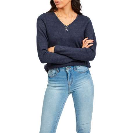 Pull basic marine chiné à col v avec les extrémités côtelées - Image 3