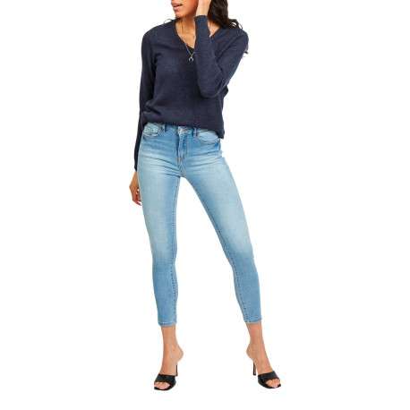 Pull basic marine chiné à col v avec les extrémités côtelées - Image 6
