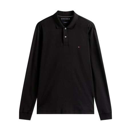 Polo en coton noir uni avec une coupe droite et un col à rabats