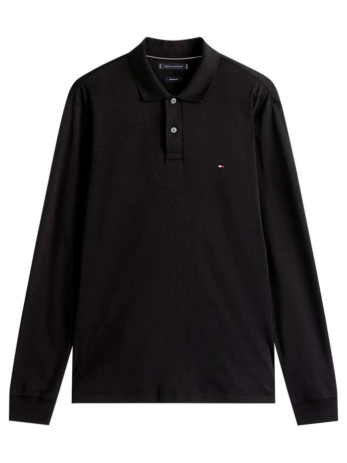 Polo en coton noir uni avec une coupe droite et un col à rabats