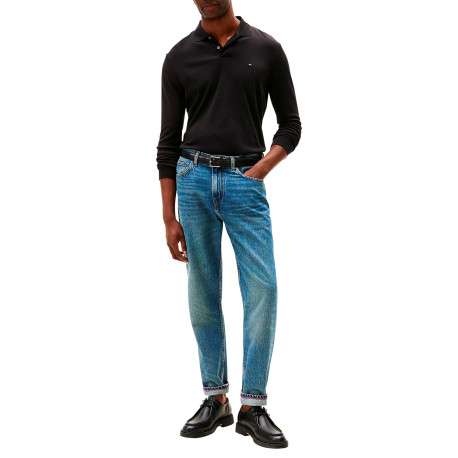 Polo en coton noir uni avec une coupe droite et un col à rabats - Image 3